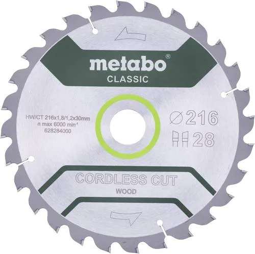 Metabo CORDLESS CUT WOOD CLASSIC 628654000 Kreissägeblatt 216 x 30 x 1.2mm Zähneanzahl: 40 1St.