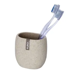 Wenko-Wenselaar GmbH & Co. KG WENKO Puro Zahnputzbecher, Eleganter Zahnputzbecher zur Aufbewahrung von Zahnbürsten und -pasta, Maße: 9,4 x 9,4 x 6,5 cm, Farbe: beige 20474100