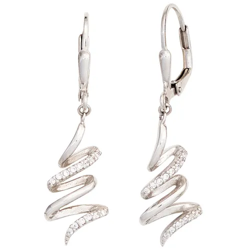 Boutons Ohrhänger Ohrringe Schlangen mit Zirkonia weiß 925 Silber, Damen