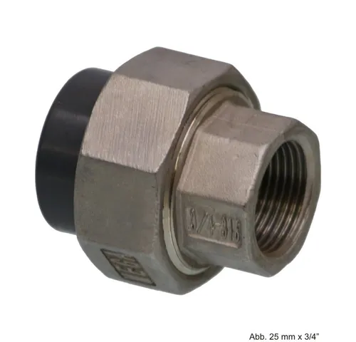 bevo Wasserrohr PVC-U/Edelstahl Verschraubung mit PVC Einlegeteil, 10bar - Robuste PVC-U/Edelstahl Verschraubung für verschiedene Anwendungen. Hohe chemische Beständigkeit und langlebig, ideal für den Anlagenbau und Wasseraufbereitung.