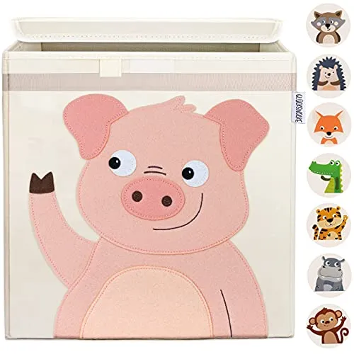 GLÜCKSWOLKE Aufbewahrungsbox Kinder - 15 Motive I Spielzeugkiste mit Deckel für Kinderzimmer I Spielzeug Box Kiste (33x33x33) zur Aufbewahrung im Kallax Regal I Bauernhof Schwein