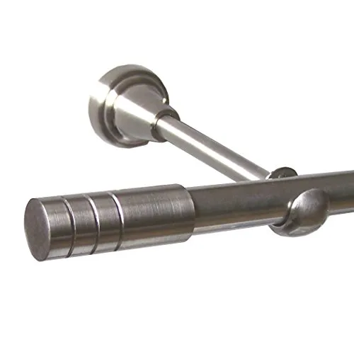 BASIT Gardinenstange mit Wandhalterung 200 cm lang Edelstahl Look im Set I 1-läufige Gardinenstange Wandmontage Ø16mm I In 120-600 cm verfügbar