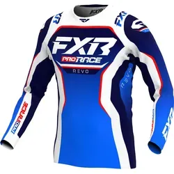 FXR Revo 2025 Motocross Jersey - Weiß-Rot-Blau, Größe XL für Männer - Motocross-Jersey aus leichtem Polyester-Spandex-Mesh für optimale Atmungsaktivität und Komfort, mit verklebten Ärmelbündchen zur Reibungsreduktion.
