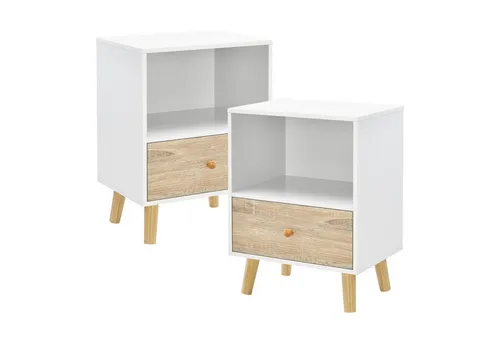 [en.casa] Beistelltisch-Set, Weiß, Eiche in weiß von en.casa