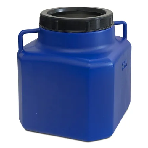 plasteo® 10 Liter Weithalsfass blau mit Deckel und Griffen, Lebensmittelecht BPA-Frei Campingtonne Sauerkrautfass Futtertonne Schraubdeckelfass