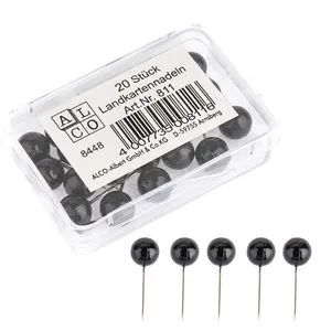 Alco Markierungsnadeln 811, schwarz, 8 mm Kopfdurchmesser, 16 mm Länge, 20 Stück