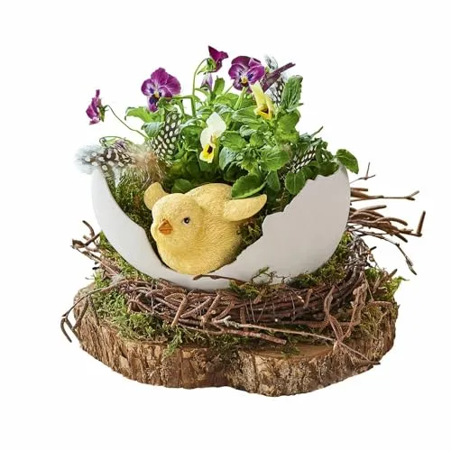 Loberon Deko-Schale Alfie, origienelles Eierschalen-Design mit Küken, detailgetreuer Look, handbemalt, Ostern, Osterdekoration, Polyresin, weiß/gelb