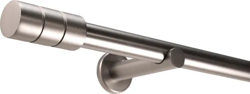 Deco-Raum Gardinenstange Zylinder, Ø 25 mm, 1-läufig, Wunschmaßlänge - Hochwertige Gardinenstange in Edelstahl-optik, kürzbar nach Wunschmaß, ideal für individuelle Fensterlösungen, Komplett-Set mit Montagematerial für einfache Wandmontage.