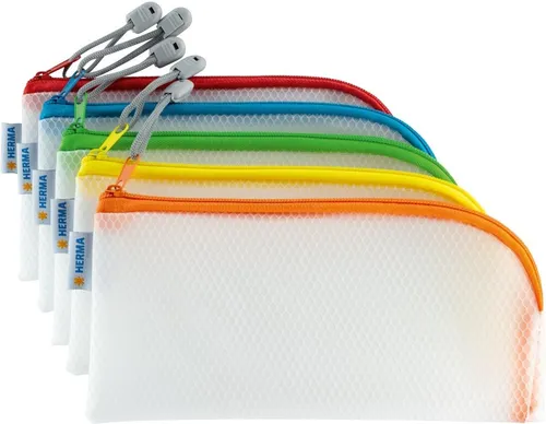 HERMA Prospekthülle Universaltasche Etui 23x11cm - 10 Stück farbig sortiert, ideal zum Organisieren von Dokumenten und Unterlagen