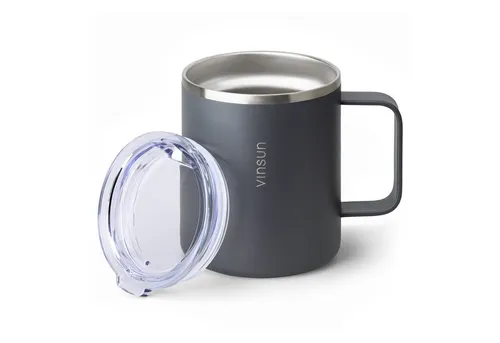 Vinsun Thermobecher Edelstahl Isolierbecher 350ml – Kaffeebecher mit Henkel und Deckel
