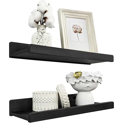 Handgearbeitet Wandregal Schwarz 40 cm, Regal Wand Holz 2er-Set, Hängeregal Wandhalterung Regalbrett, Modern Schweberegal, Schmales Bilderleiste für Badezimmer, Wohnzimmer, Küche, Schlafzimmer