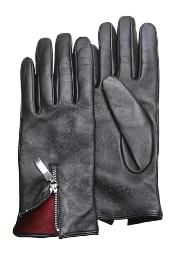 Lederhandschuhe PEARLWOOD für Damen, Größe 7, schwarz - Elegante Damenhandschuhe aus 100% Schafsleder, wärmend und atmungsaktiv mit farbigem Innenfutter. Ideal für stilvolle Auftritte in der kalten Jahreszeit.