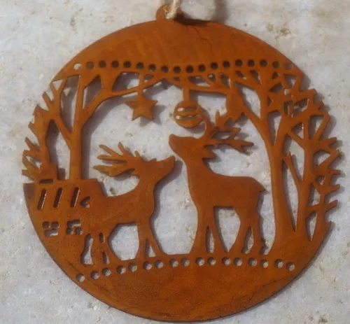 Rostoptik Christbaumkugel Hirsche im Wald 10 cm Weihnachten Advent Deko