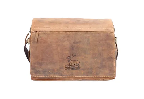 Greenburry Umhängetasche Vintage Original aus Leder - Edle Umhängetasche aus naturbelassenem Rindleder mit Hirschprägung, viel Stauraum und praktische Fächer für Handy, Stifte und Karten.