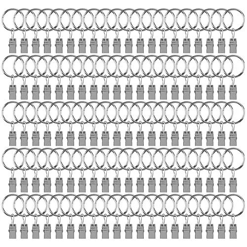 YIXNSW 100 Stück Gardinenklemmen mit Haken, Vorhangringe mit Clips, Vorhangclips mit Haken, 25mm Innendurchmesser für Vorhänge und Gardinenstangen (Silber)