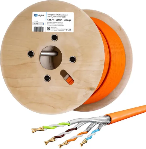 hb-digital CAT 7a Verlegekabel 250m - Netzwerkkabel mit 10 Gbit/s Übertragungsgeschwindigkeit, ideal für High-Speed Netzwerke und professionelle Installationen. Halogenfrei und doppelt geschirmt für maximale Sicherheit.