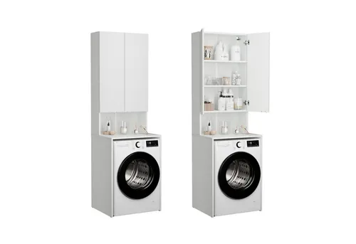 PLATAN ROOM Waschmaschinenschrank Lora - Hoch- & Midischränke fürs Bad mit praktischem Überbauschrank für Waschmaschine, großzügigem Stauraum und hochwertiger, pflegeleichter Verarbeitung.