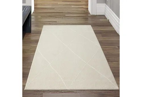 Carpetia Teppich Klassischer Recycle Rib Teppich • Schön weich • Rauten creme, rechteckig, Höhe: 12 mm