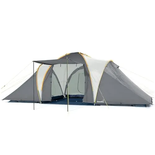 Skandika Kuppelzelt Daytona XXL - Geräumiges Familienzelt für bis zu 6 Personen mit 3 Schlafkabinen, 3000 mm Wassersäule und 195 cm Stehhöhe - ideal für Camping und Outdoor-Abenteuer.