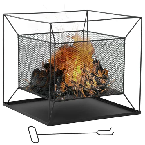 Feuerschale modern Feuerkorb rechteckig für Garten Camping BBQ Metall Schwarz 45 x 45 x 43 cm - Grills: Tragbare Feuerschale aus langlebigem Stahl, ideal für gemütliche Abende im Freien mit hervorragender Wärmeabgabe und einfacher Reinigung dank durchdachtem Gitterdesign.