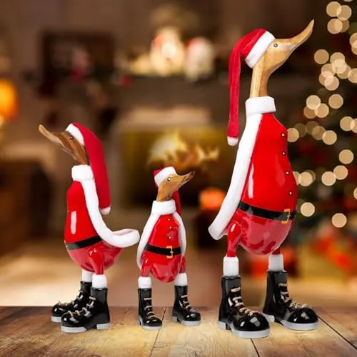 DomDeco Dekofigur Handgefertigte Holz-Ente-Santa - Dekofiguren aus handgefertigtem Holz, jede Ente ein Unikat. Ideal als festliche Dekoration für Weihnachten und als Geschenk für besondere Anlässe.