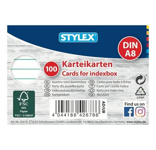 Stylex Karteikarten Stylex - 100 Karteikarten - DIN A8