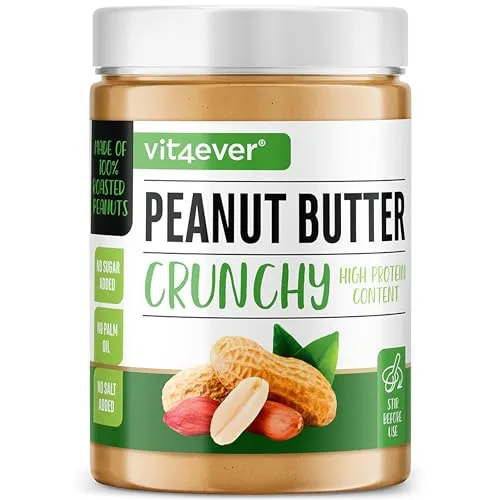 Erdnussbutter Crunchy - 1kg natürliche Peanut Butter Ohne Zusätze - High Protein - Erdnussmus ohne Zusätze von Salz, Öl oder Palmfett - Vegan