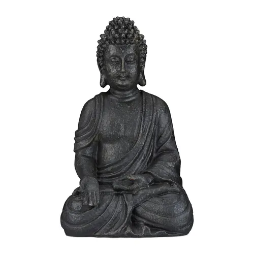 Relaxdays Buddha Figur sitzend - 40 cm Feng Shui Deko für Garten - Gartenstatuen: Wetterfeste und frostsichere Buddha Figur in Dunkelgrau - Verleiht Ihrem Garten, Balkon oder Terrasse spirituelles Flair und sorgt für Ruhe und Glück.