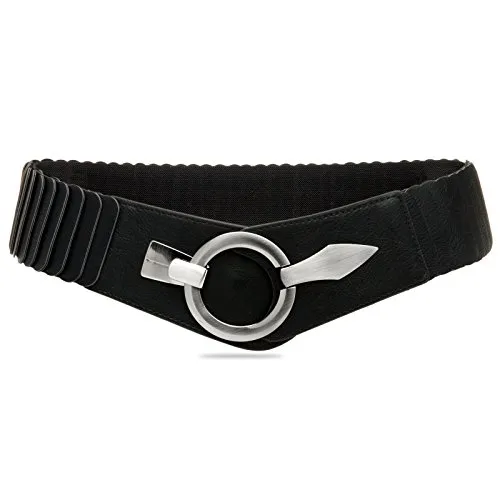 Caspar GU300 Damen elastischer breiter Stretch Taillengürtel, Farbe:schwarz, Gürtelgröße:93 [für Körperumfang 105-120 cm]