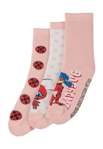 ONOMATO! Miraculous Lady Bug Kinder Mädchen Socken Set 3 Paar, Größe:27/30
