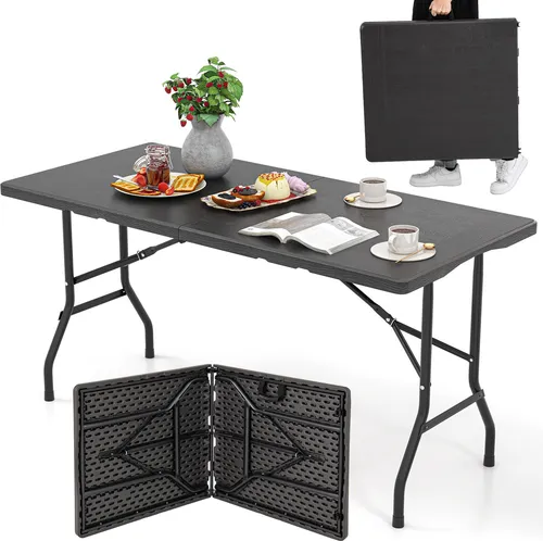COSTWAY Gartentisch 152x70cm, Campingtisch klappbar, Klapptisch mit HDPE-Tischplatte & Tragegriff, Balkontisch Buffettisch für 4–6 Personen Schwarz
