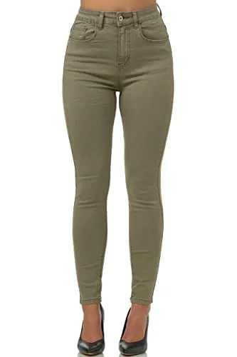 Elara Super High Waist Damen Hose Chunkyrayan EL12 Khaki 48 (4XL) - Damen-Jeanshosen: Modische High-Waist-Skinny-Jeans mit Push-Up-Effekt für eine perfekte Silhouette und vielseitige Kombinationsmöglichkeiten für jeden Anlass.