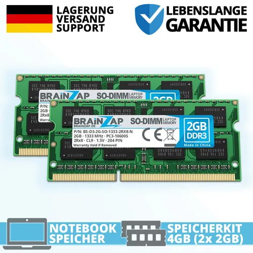 2x 2GB DDR3 RAM SO-DIMM PC3-10600S 2Rx8 1333MHz 1.5V Notebook Speicher CL9