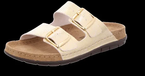 Rohde Damen Pantolette Rodigo-D 5872, Größe 41 EU, Gold - Pantoletten mit schimmerndem Muster, weichem Memoryfußbett und verstellbaren Schnallen für perfekten Halt. Ideal für entspannte Tage!