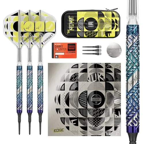 Target Darts Luke Littler Edge Soft Tip Dart Set, 19G – Hochwertige 95% Wolfram-Darts für präzise Würfe - Entwickelt in Kooperation mit PDC-Weltmeister Luke Littler, bieten diese 95% Wolfram-Darts präzise Technik und ansprechendes Design. Inklusive K-Flex-Flügeln für verbesserte Flugstabilität und individuelle Wurfoptionen.