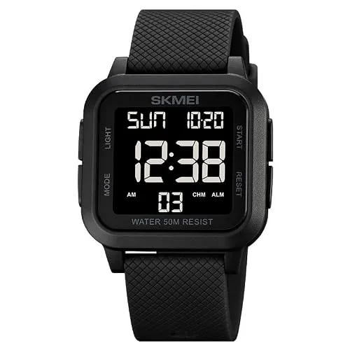 Ziyan Digitale Sportuhr für Herren, Armbanduhr Digital Uhr wasserdichte LED-Armbanduhr mit Stoppuhr, Countdown-Timer (Schwarz - Schwarz)