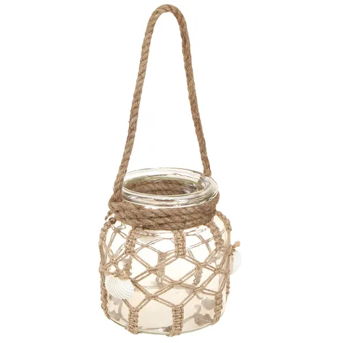 Deko Glas Makramee Muscheln Vase Tischdeko Hängedeko Ø14cm