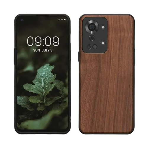 kwmobile Hülle kompatibel mit OnePlus Nord 2T 5G Hülle - Holz Case - stoßfestes Handy Cover - TPU Handyhülle in Dunkelbraun