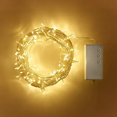 Lights4fun 200er LED Lichterkette warmweiß transparentes Kabel Timer Innen Außen Lichterkette für Außen mit Timer Weihnachtsbeleuchtung außen warmweiß Outdoor Weihnachten Deko