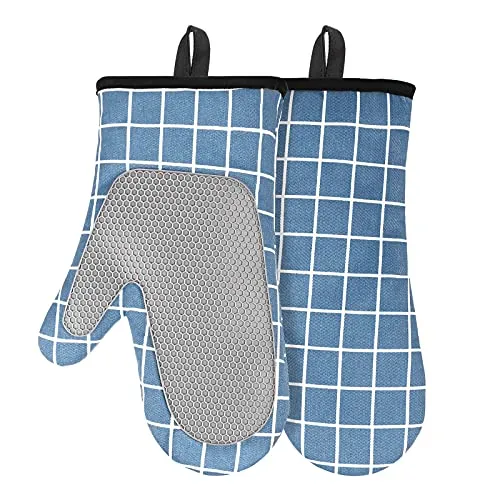 Acxilexy Ofenhandschuhe Hitzebeständige, Küche Topfhandschuhe mit Silikon und Baumwollfutter Anti-Rutsch Design, Quadratischer Spleiß Backhandschuhe, Kochhandschuhe für Kochen, Backen, Grillen