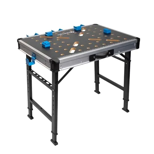 HÖGERT TECHNIK – Klappbarer Werkstatttisch 845x598x735–885 mm mit MDF-Platte, 6-Fach Höhenverstellung, 3 Aufbewahrungsboxen, 450 kg Tragkraft und Verbindungszubehör