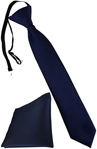 TigerTie Security Sicherheits Krawatte + Einstecktuch in dunkelblau Uni einfarbig - vorgebunden mit Gummizug