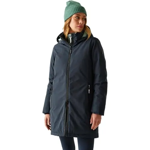 Regatta Women's Regenjacke Braun, Navy Green Haze, Größe 46 - Wasserdichte Damenjacke mit atmungsaktiver Isotex 15000 Technologie, ideal für Outdoor-Aktivitäten. Verstellbare Kapuze und Sicherheits-Taschen sorgen für höchsten Tragekomfort.