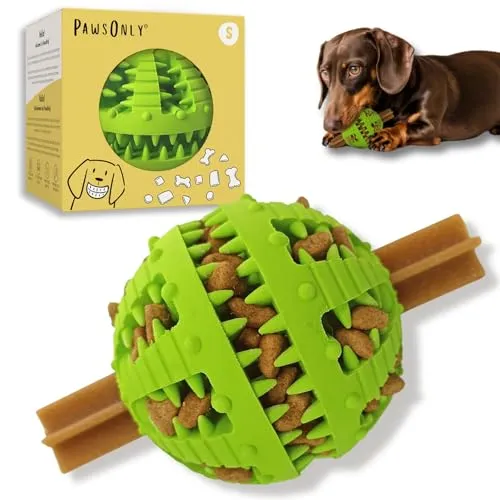Produktbild PawsOnly | Hundespielzeug | Leckerli Ball für Hunde | Intelligenzspielzeug | Snackball Hund | Hundebeschäftigung | Futterball Naturkautschuk | Welpenspielzeug | Zahnputzball (Klein 6 cm, Grün)