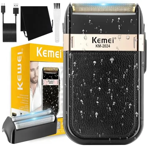 KEMEI Elektrischer Herren-Rasierer, wasserdicht, Säbelrasierer, kabellos, Präzisions-Bartschneider, Doppelklingen, USB, wiederaufladbar