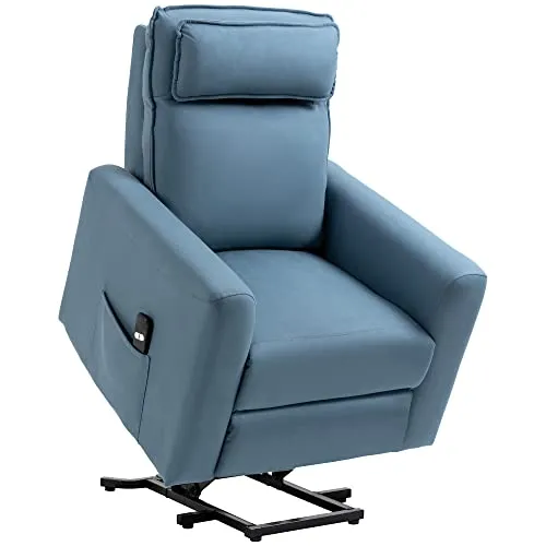 HOMCOM elektrischer Aufstehsessel TV Sessel mit Aufstehhilfe, Liegefunktion gepolstert Relaxsessel mit Fernbedienung, Seitentasche, Fernsehsessel aus Samt, Blau