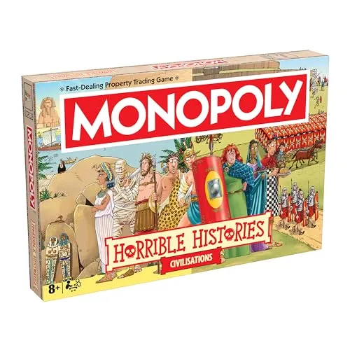 Winning Moves Horrible Histories Ancient Civilisations Monopoly klassisches Brettspiel ist perfekt für 2-6 Spieler und ist ein tolles Geschenk für Fans ab 8 Jahren