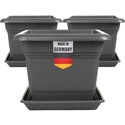 2friends Pflanzkübel Groß Außen 48x48 cm, 3er Set Anthrazit - Garten-Zubehör: Robustes Pflanzkübelset in modernem Design, ideal für große Pflanzen und Bepflanzungen auf Terrasse oder im Garten.