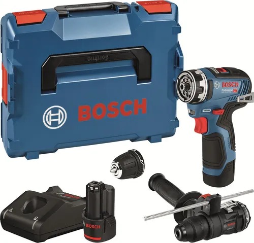 Bosch Professional Akku-Bohrschrauber GSR 12V-35 FC Set - Akkuschrauber-Set mit 2 Akkus und Schnellladegerät, ideal für präzises Bohren und Schrauben in Holz und Stahl, bürstenloser Motor für hohe Leistung und Langlebigkeit.