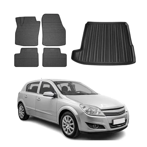 OMAC Auto-Fußmatten Kofferraumwanne Set für Opel Astra H Caravan 2005-2010 - Fahrzeugspezifische Gummi-TPE Allwettermatten, rutschfest und leicht zu reinigen für optimalen Schutz und Komfort im Innenraum Ihres Fahrzeugs.